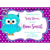 Turquoise Purple Owl Baby Shower invitation,Turquoise Purple Owl Baby Shower invitation,(002)